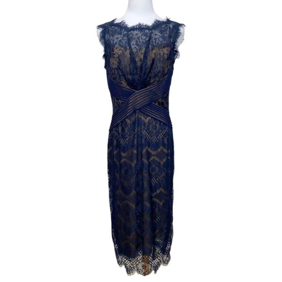 Tadashi Shoji Navy Lace Midi Dress - Picture 1 of 10
